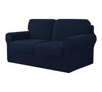 5-Piece Sofa Cover Set Navy Blue Spandex Fabric Separate Back Cushions with Elastic Straps Stretch Furniture Protector for Home Decor