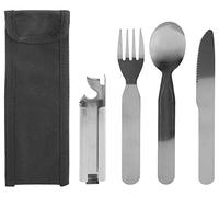 5 Piece Stainless Steel Camping Cutlery Set with Knife Fork & Spoon in Carry Pouch Holder