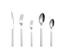 5-Piece Stainless Steel Silverware Set, White Handle Flatware Set, French Rivet Cutlery, Mirror Polished, Includes Dinner Knife, Dinner Fork, Dessert Fork, Spoon, Teaspoon