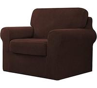 5 Piece Stretch Sofa Cover Set Elastic Slipcover for 1 Seater (80 120cm) Durable Spandex with Separate Backrests & Cushions Chocolate Check Design