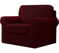 5 Piece Stretch Sofa Cover Set Elastic Slipcovers with Separate Backrests & Cushions Checkered Spandex Fabric Wine Red Fits 1 Seater (80 120cm)