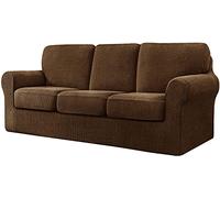 5-Piece Stretch Sofa Cover Set for 3-Seater Elastic Spandex Fabric with Separate Backrests & Cushions - Dark Cyan & Coffee Colors for 185-235cm Sofas
