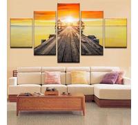 5 Piece Stretched and Framed Artwork Bridge Leading To Paradise With A Sunset Paintings on Canvas Wall Art for Living Room Bedroom Home Decorations