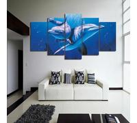 5 Piece Stretched and Framed Graceful Marine Mammals in Ocean Blue Pictures Paintings on Canvas Wall Art for Living Room Bedroom Home Decorations
