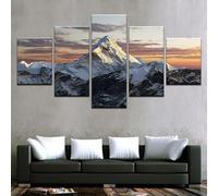 5 Piece Stretched and Framed K2 Snowy Mountain Peak Pictures Paintings on Canvas Wall Art for Living Room Bedroom Home Decorations