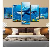 5 Piece Stretched and Framed Killer Whales Orcas On The Reef Pictures Paintings on Canvas Wall Art for Living Room Bedroom Home Decorations