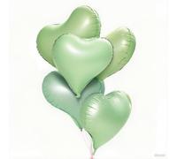 5-Piece Tilted Heart - Shaped Monochrome Foil Balloons Set, Available in Pink/Blue/Purple/Green/Yellow - Ideal for Birthday & Festival Themed Parties (Green)