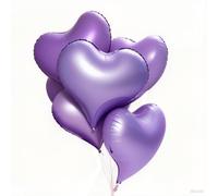 5-Piece Tilted Heart - Shaped Monochrome Foil Balloons Set, Available in Pink/Blue/Purple/Green/Yellow - Ideal for Birthday & Festival Themed Parties (Purple)