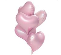 5-Piece Tilted Heart - Shaped Monochrome Foil Balloons Set, Available in Pink/Blue/Purple/Green/Yellow - Ideal for Birthday & Festival Themed Parties(pink)