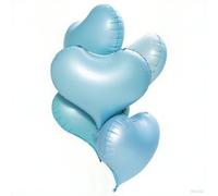 5-Piece Tilted Heart - Shaped Monochrome Foil Balloons Set, Available in Pink/Blue/Purple/Green/Yellow - Ideal for Birthday & Festival Themed Parties(Blue)