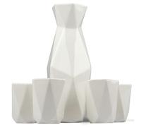 5 Piece Traditional Japanese Sake Set, 1 Tokkuri Bottle and 4 Ochko Cups, White - Unique Custom Modern Design - Great Holiday and Housewarming Gift