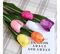 5 Piece Tulip Floral Set for Interior Styling Craft Projects and Display Purposes Featuring Realistic Touch and Elegant Shape (Yellow)