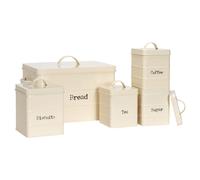 Harbour Housewares Metal Kitchen Canister Set - Cream - 5pc Vintage Retro Food Storage Preservation Canister Caddy Container Bread Bin with Airtight Fit Lid for Kitchen Organisation & Home Décor