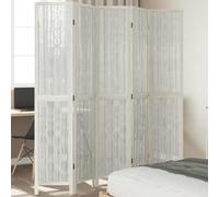 5-Piece White Paulownia Solid Wood Room Divider with Willow Branches, Foldable, Freestanding, Opaque, Living Room, Bedroom, Office, Decorative Divider, Privacy Screen, Mobile