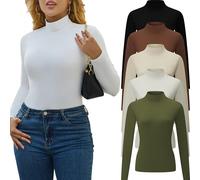 5 Piece Women's T-Shirts Turtleneck Long Sleeve Tops High Neck Fitted Layering Warm Base Fall Winter Basic Tees, 5 Piece：black/White/Coffee/Khaki/Green, S