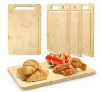 5 Piece Wooden Chopping Board Bulk Bamboo Cutting Boards Set Square Wood Kitchen Board Charcuterie Serving Tray for Food, Cheese, Meat, Vegetables, Fruit, 30 x 20 x 1.2 cm