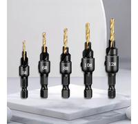 5-Piece Woodworking Drill Bits with Counter Sink, Hex Shank HSS Pilot Hole Reamer Set #5-12 with Wrench for Carpentry Furniture Project