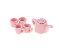 5 Pieces 1/12 Dollhouse Miniatures Dining Ware Porcelain Tea Cup Set Pink
