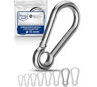 5 pieces 11-mm Stainless steel snap hook with thimble V4A robust shape with eye breaking load 1850 kg snap-fits fire brigade carabiner 316 11x120-mm