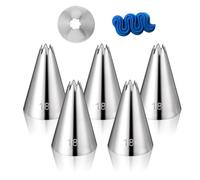 5 Pieces #18 Open Star Icing Tip, Sliver Seamless Cake Piping Tip