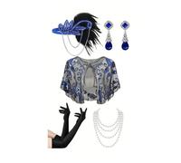 5 Pieces 1920s Flapper Great Accessories Set Fashion Roaring 20's Theme Set with Headband Headpiece Long Black Gloves Necklace Earrings for Women New Year's Eve Dress