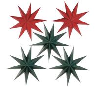 5 Pieces 3D 12" Large Paper Star Forest Green Red 9 Pointed Hanging Star for Christmas Weddings Holiday Decor,Birthday Party Celebration & Home Decoration
