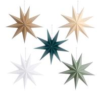 5 Pieces 9-Pointed White Paper Star Christmas Decorations Ceiling Tree Decorations Room Hanging Hanging Lampshade Christmas Holiday, Baby Shower,Weddings, Birthday Party Decorations (5-Color)