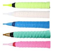 5 Pieces Absorbent Racket Grip Tape, Super Breathable Perforated Grips,Self-Adhesive, Multicoloured (Fluorescent Yellow,White,Blue,Peacock Blue,Pink)