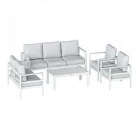 5 Pieces Aluminium Garden Furniture Set with Olefin Cushions Extra Deep White