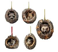 5 Pieces Animal Christmas Tree Ornaments Christmas Tree Decorations Animal Tree Ornaments 2D Flat Acrylic Ornament Car Hangable Little Raccoon Squirrel Wolf Hummingbird Hedgehog Ornament