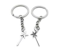 5 Pieces Antique Silver Tone Keychain Keyring Keytag AA4620 Magic Wand Star Stick Key Chain Ring Tag Jewelry Making Charms