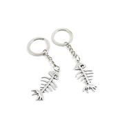 5 Pieces Antique Silver Tone Keychain Keyring Keytag Q8CA5F Fish Bone Fishbone Key Chain Ring Tag Jewelry Making Charms