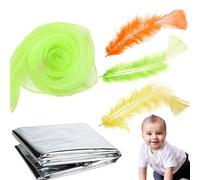 5 Pieces Baby Sensory Toys, Sensory Scarf Feathers and Foil Blanket Set, Sensory Play for Babies Newborn Infants and Toddlers Color Recognition Christening Shower Gift Presents Party Supplies-Green