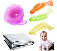 5 Pieces Baby Sensory Toys, Sensory Scarf Feathers and Foil Blanket Set, Sensory Play for Babies Newborn Infants and Toddlers Color Recognition Christening Shower Gift Presents Party Supplies-Pink