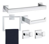 5 Pieces Bathroom Hardware Accessories Set Polished Chrome, 16Inch Bathroom Towel Rack Set SUS304 Stainless Steel, Square Bath Towel bar Set Heavy Duty, Wall Mounted
