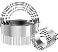 5 Pieces Biscuit Cutters with Handle, Stainless Steel Biscuit Cutter Set for Cookie, Pastry, Cake Decoration Creation, Professional Baking Dough Tools for Dumpling, Scone, Donut (5 Sizes - Wave)