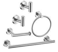 5 Pieces Brushed Nickel Bathroom Hardware Set Include 16inch Towel Bar,2pcsTowel Hooks,Toilet Paper Holder,Hand Towel Ring Round SUS304 Stainless Steel Bathroom Accessories Heavy Duty Wall Mounted