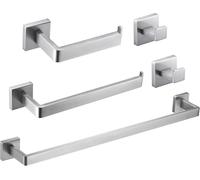 5 Pieces Brushed Nickel Bathroom Hardware Set Include 16inch Towel Bar,2pcsTowel Hooks,Toilet Paper Holder Square SUS304 Stainless Steel Bathroom Accessories Set Heavy Duty Wall Mounted