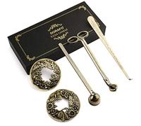 5 Pieces Candle Care Kit with Gift Box, Including Wick Trimmer、Candle Snuffer、2 Candle Toppers and Wick Dipper, Antique Brass Accessories Set for Candle Maintenance & Decoration (Antique Brass)