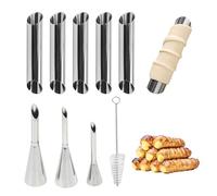 5 Pieces Cannoli molds, 3 Pieces Piping Tips, 1 Piece Cleaning Brush, Baking Tool Set, Cannoli Set, Stainless Steel Baking molds, Pastry Pancake Making Accessories Set