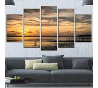 5 Pieces Canvas Wall Art Beach Trees Landscape | With Frame 150 X 100 Cm | Wall Decor Modern Artwork Painting For Home Office Living Room Bedroom For Dining Room Children'S Room Gallery -927724243271