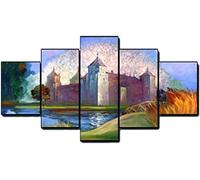5 Pieces Canvas Wall Art Castle Building Landscape Wall Decor Modern Impressionist Artwork Painting Rustic For Home Office Decor Living Room Gallery/Without Frame 150 X 100 Cm For Living-4555556748