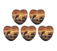 5 Pieces Car Air Freshener Dolphins Jumping Out Of The Water At Sunset Printed Car Aromatherapy Tablets Scented Cards Hanging Scented Cards Rearview Mirror Pendant