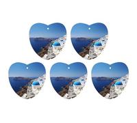 5 Pieces Car Air Freshener Santorini Greek Island Sea View Printed Car Aromatherapy Tablets Scented Cards Hanging Scented Cards Rearview Mirror Pendant