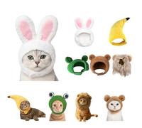 5 Pieces Cat Hat for Cats,Adjustable Lion Mane for Cat Bunny Hat with Ears,Cute Cat Costumes Kitten Headwear Dress Up Party(Banana,Frog,Rabbit,Lion Mane,Bear)