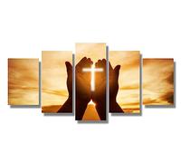 5 Pieces Christian Human Hands Canvas Wall Art Eucharist Therapy Bless God Helping Repent Catholic Easter Lent Mind Pray Jesus Pictures for Wall for Living Room Framed Easter Decorations Ready to Hang