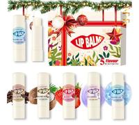 5 Pieces Christmas Lip Balm Gift Set, Lip Care Gifts, Nourishing Lip Balm, Long Lasting Moisturizer, Nourishing Lip Cream Set, Coconut, Strawberry, Cocoa Butter, Collagen, and Vitamin E