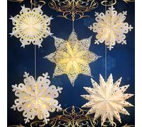 5 Pieces Christmas Snowflake Paper Lantern with 7 Light Star Paper Lantern Paper Lamp Frozen Party Hanging Decoration for Christmas Weddings Christmas Trees Birthday Holiday (Cute Style,White)