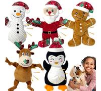 5 Pieces Christmas Squeaky Interactive Dog Toys with Crinkle, Plush Toys to Keep Them Busy for Boredom, for Small Medium Large Dogs - Santa/Penguin/Snowman/Gingerbread man/Deer