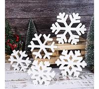 5 Pieces Christmas Wooden Snowflake Decor Winter Snowflake Wood Blocks White Snowflake Table Wood Signs Winter Tiered Tray Wooden Signs for Xmas Party Farmhouse Home Tabletop Shelves